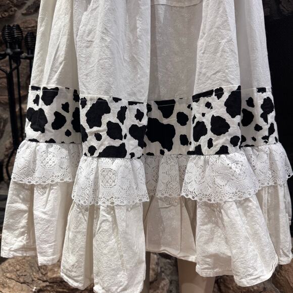 VTG Handmade Cow Print Maxi Wrap Tie Lace Skirt Apron Milkmaid Farmer Cottage - Picture 5 of 6